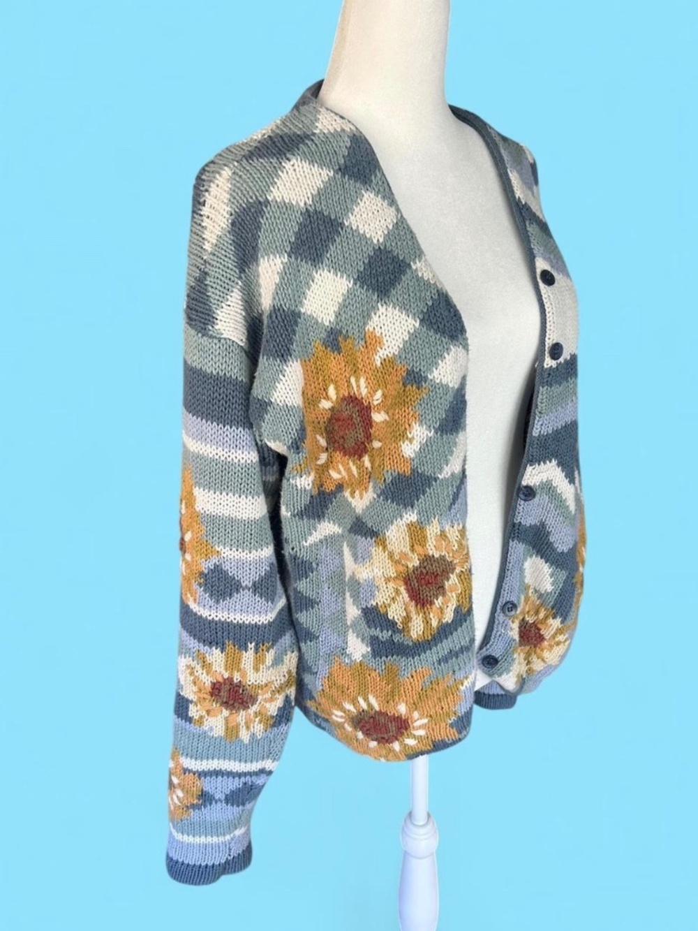 Rare Vintage 90s Import Workshop Sunflower Cotton Blend Cardigan- Size L